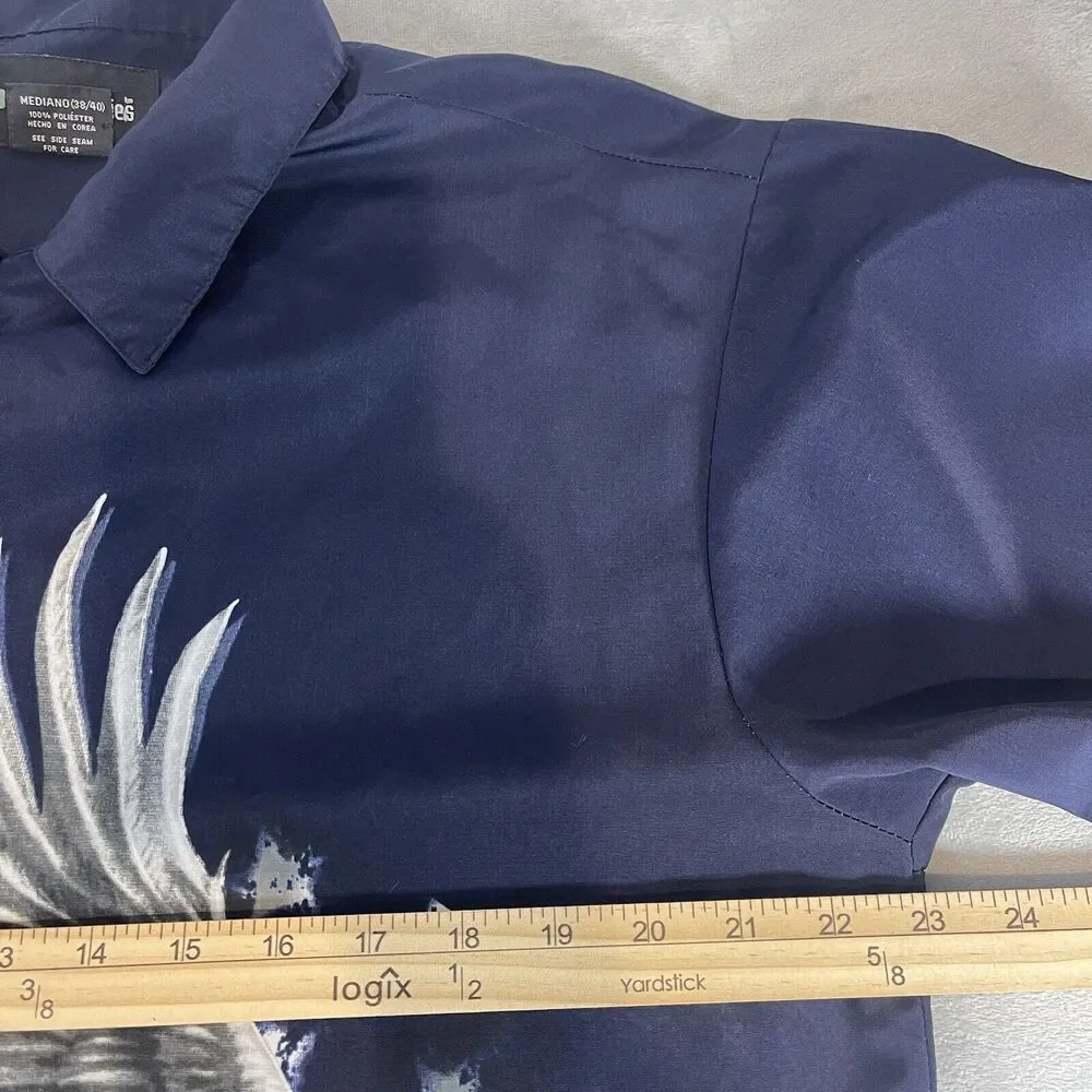 No Boundaries Shirt Men Medium Navy Blue Button Front Camp Eagle Ride Free‎